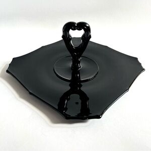 Vintage 30s Paden City Glass #411 Black Amethyst Glass Handled Tidbit Tray